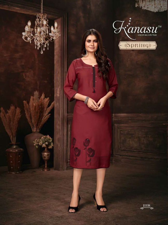 Kanasu Spring Regular Wear Wholesale Embroidery Kurti Collection